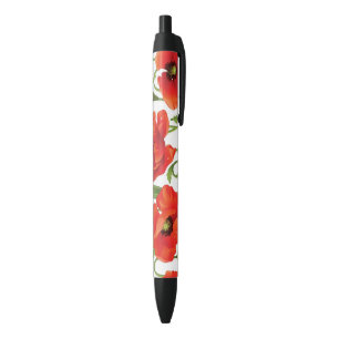 Stylo Noir Frontière horizontale avec le pavot rouge