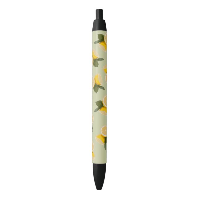 Stylo Noir Fruit jaune de citron d'agrume sur le vert de (devant Vertical)