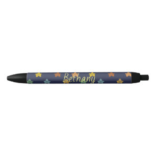 Stylo Noir Fun Colorful Doodore Stars sur Bleu Personnalisé