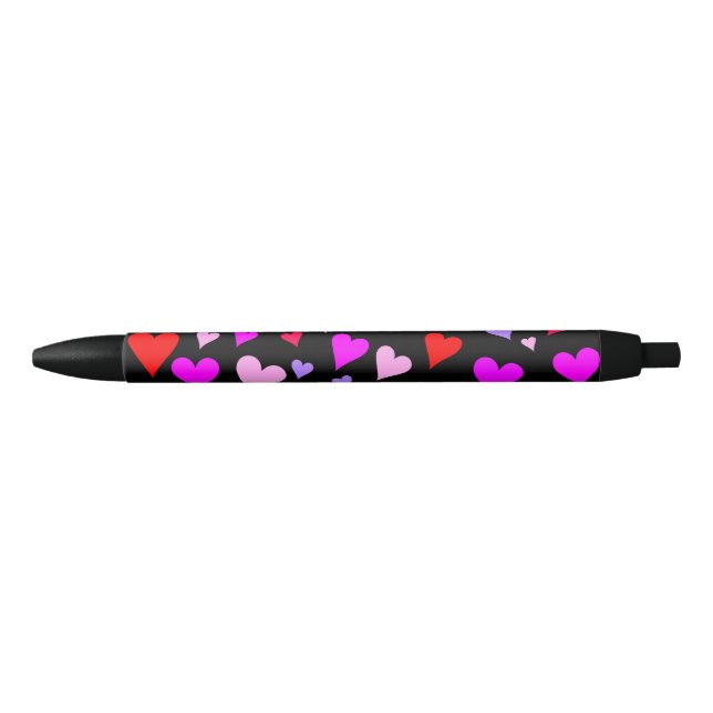 Stylo Noir Fun Rouge, rose, violet & Magenta Coeurs Motif Sty (Devant)