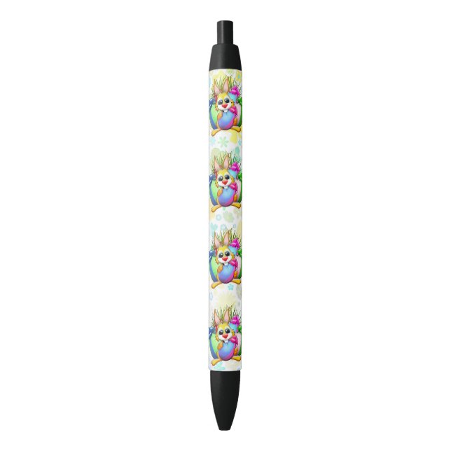 Stylo Noir Funny Bunny biting an Easter Egg (devant Vertical)