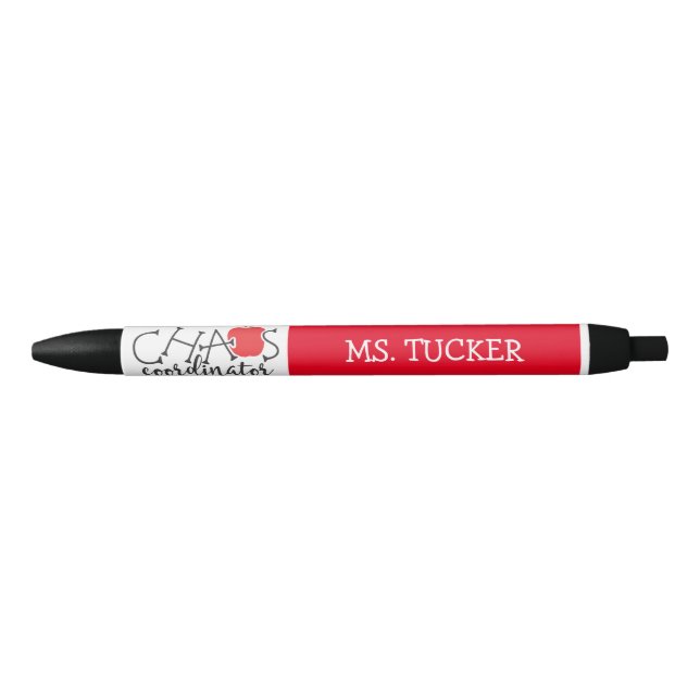 Stylo Noir Funny Coordinateur Chaos Enseignant Red Apple (Devant)