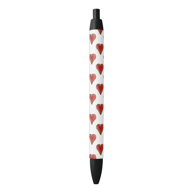 Stylo Noir Funny Heart Motif or rouge + votre arrière - plan (devant Vertical)