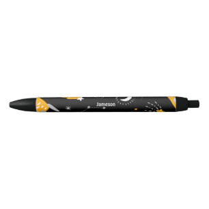 Stylo Noir Fusées Lune Jaune Noire