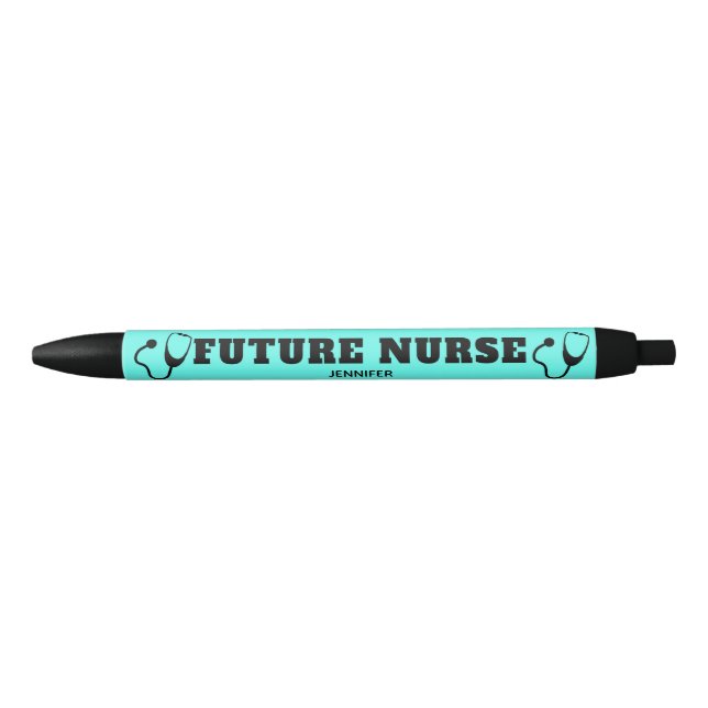 Stylo Noir Future infirmière Stethoscope Aqua Turquoise Perso (Devant)
