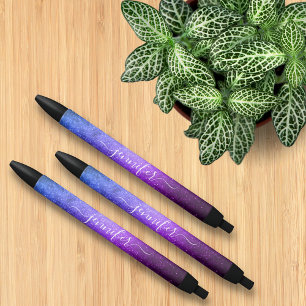 Stylo Noir galaxie bleu violet stylisée étoiles personnalisée