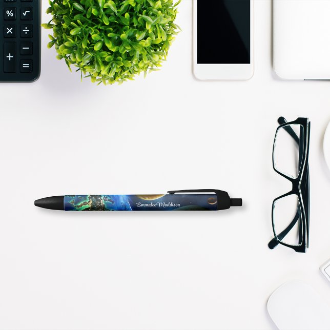 Stylo Noir Galaxie spatiale terrestre Monogramme (Créateur téléchargé)