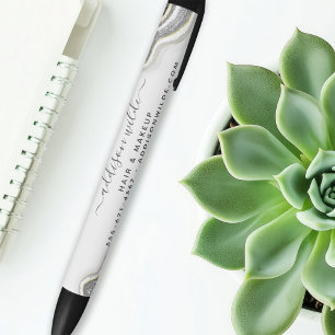Stylo Noir Géode d'agate à paillettes noir et blanc Luxe Entr