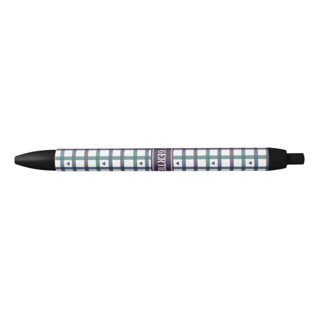 Stylo Noir Gingham Cœur Violet (Devant)
