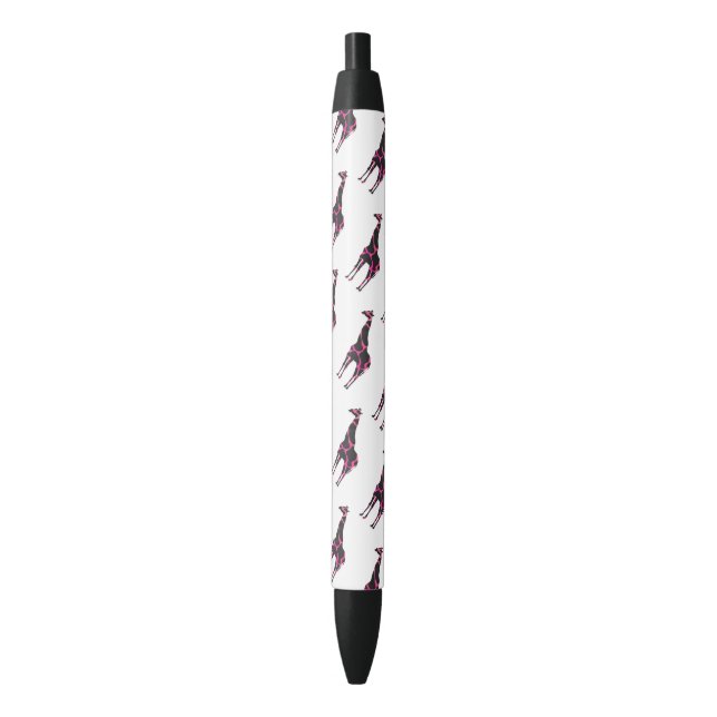 Stylo Noir Giraffe Rose chaud et Silhouette noire (devant Vertical)
