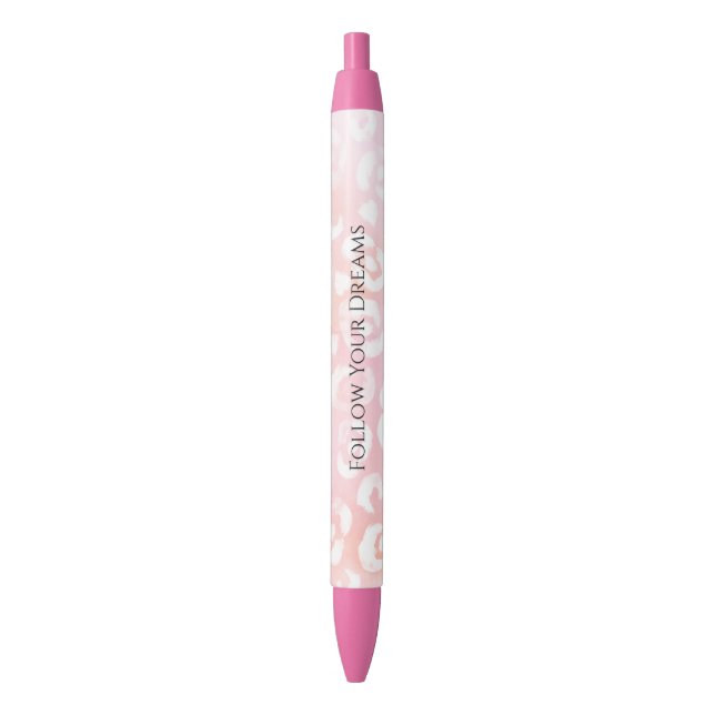 Stylo Noir Girly Blush Pink White Leopard Animal  (devant Vertical)