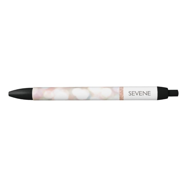 Stylo Noir Girly Bokeh Rose Gold Sequin Nom personnalisé (Devant)