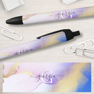 Stylo Noir Glam Lilac Gold Abstrait Peinture Élégant Monogram