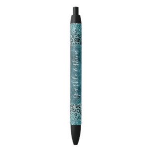 Stylo Noir Glam Turquoise Turquoise Blue Empreinte de léopard