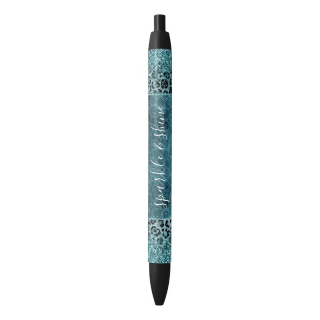 Stylo Noir Glam Turquoise Turquoise Blue Empreinte de léopard (devant Vertical)