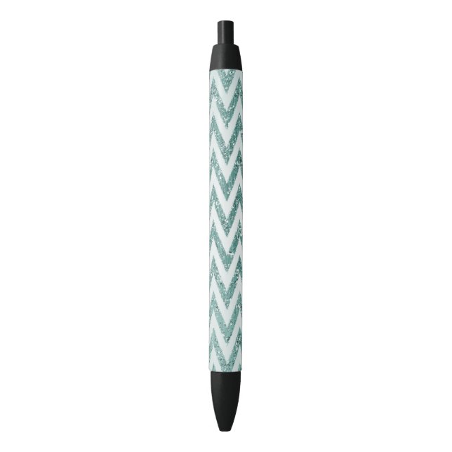 Stylo Noir Glitzy Green White Chevron Zigzag Stripes (devant Vertical)