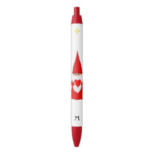 Stylo Noir Gnome mignon tenant un cœur et un monogramme