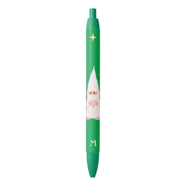 Stylo Noir Gnome mignonne tenir un coeur et un monogramme sur (devant Vertical)