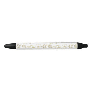 Stylo Noir Gold Foil Look Sea Shells Chic Beach Elegant Blanc