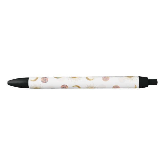 Stylo Noir Gold Sun Moon Planètes Space Illustration blanche (Devant)