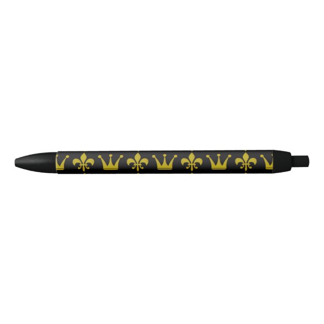 Stylo Noir Golden Royal Crown & Lily + votre backgr. & idées (Devant)