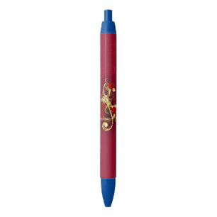 Stylo Noir Golden Treble Clef avec fleurs Roses