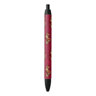 Stylo Noir Golden Treble Clef avec fleurs Roses