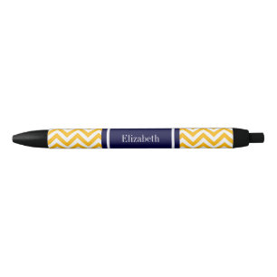 Stylo Noir Goldenrod White LG Chevron Navy Blue Nom Monogramm