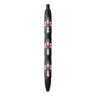 Stylo Noir Goth romantique coeur ailé motif