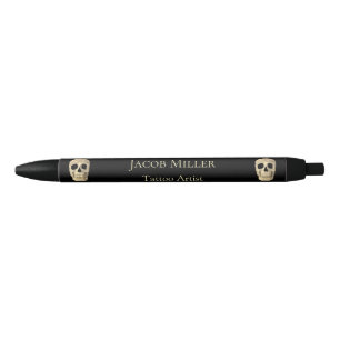 Stylo Noir Gothique tête de crâne humain noir Beige Tattoo Sh