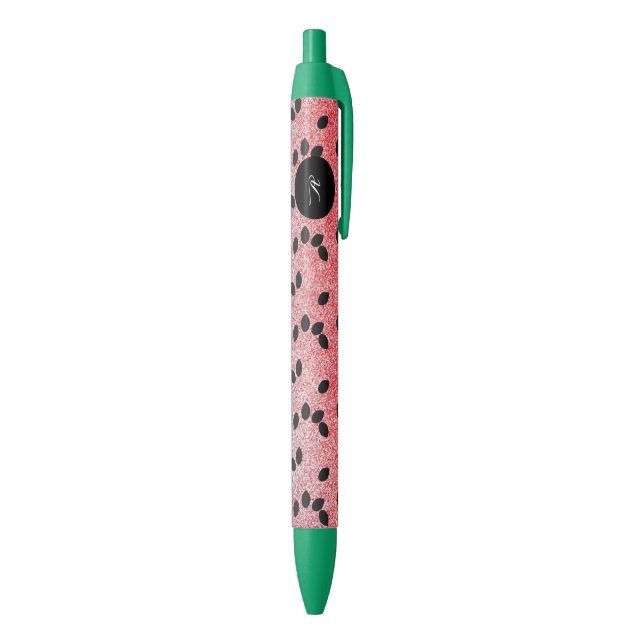 Stylo Noir Graines de pastèque fruit rose rouge faux brillant (Bas (Vertical))