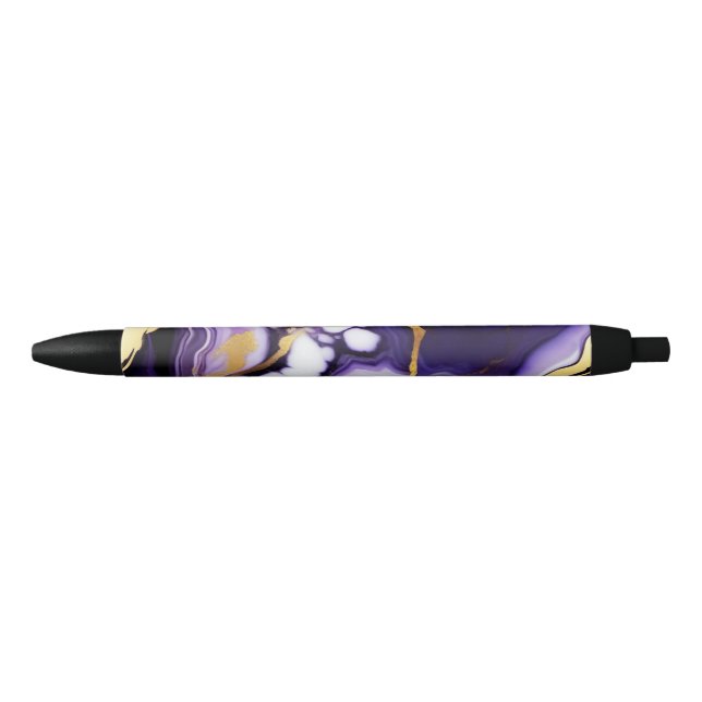 Stylo Noir Gras Trendy violet jaune or faux marbre (Devant)