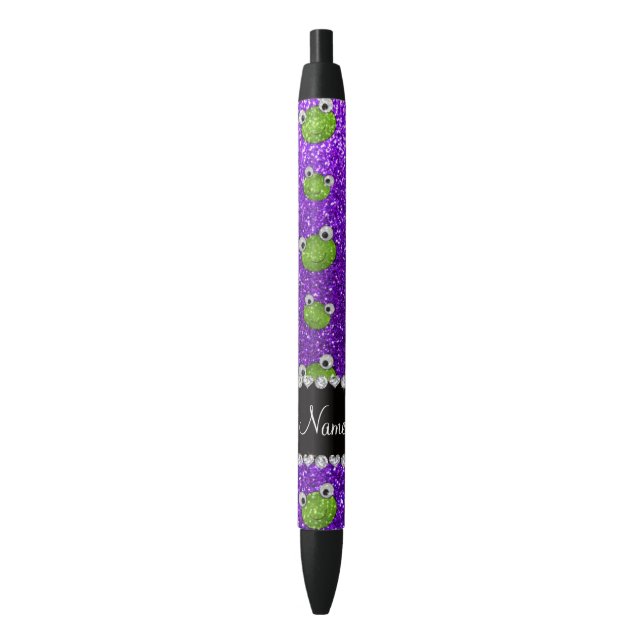 Stylo Noir Grenouilles pourpres personnalisées de parties (devant Vertical)