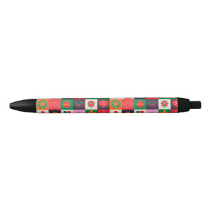 Stylo Noir Grille de thème de Noël colorée d'icônes de vacanc
