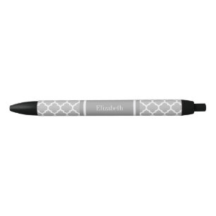 Stylo Noir Gris Blanc Marocain #5 Gris Foncé Monogramme Nom