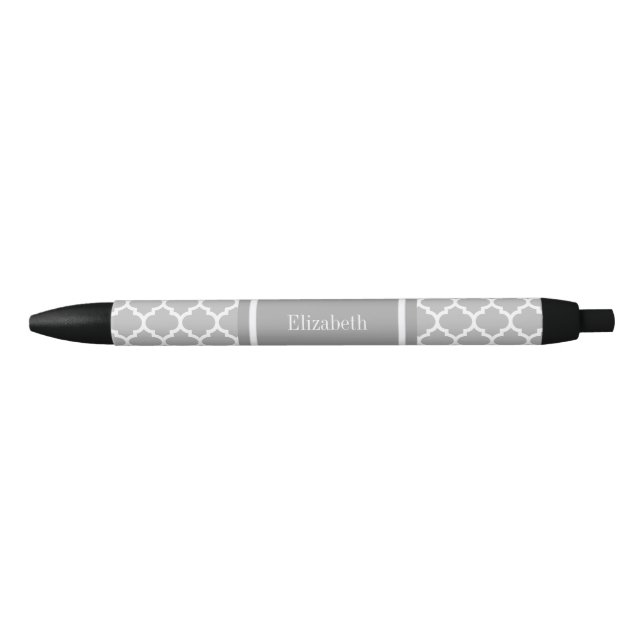 Stylo Noir Gris Blanc Marocain #5 Gris Foncé Monogramme Nom (Devant)