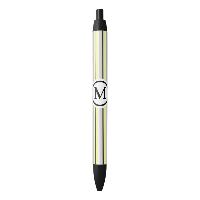 Stylo Noir Gris et rayures jaunes Monogramme (devant Vertical)