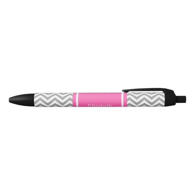 Stylo Noir Gris foncé Lg Chevron Rose chaud #2 Nom Monogramme (Haut)