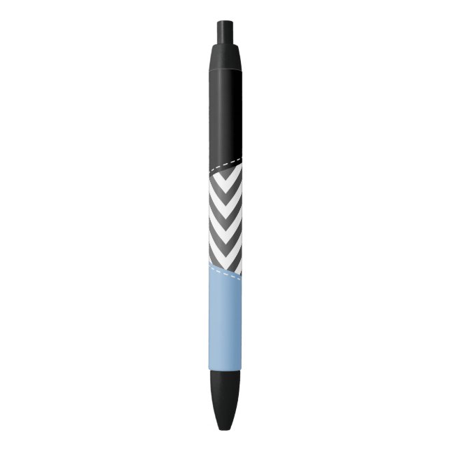 Stylo Noir Gris Zigzag, Gris Chevron, Motif Zigzag, Bleu (devant Vertical)