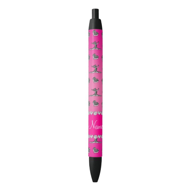 Stylo Noir Gymnastique rose argentée nommée personnalisée (devant Vertical)