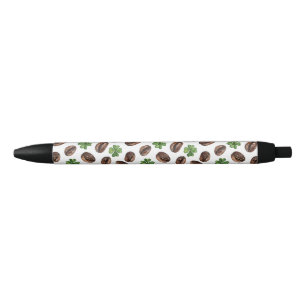 Stylo Noir Haricots de Café Irlandais et Trèfles Design Drôle