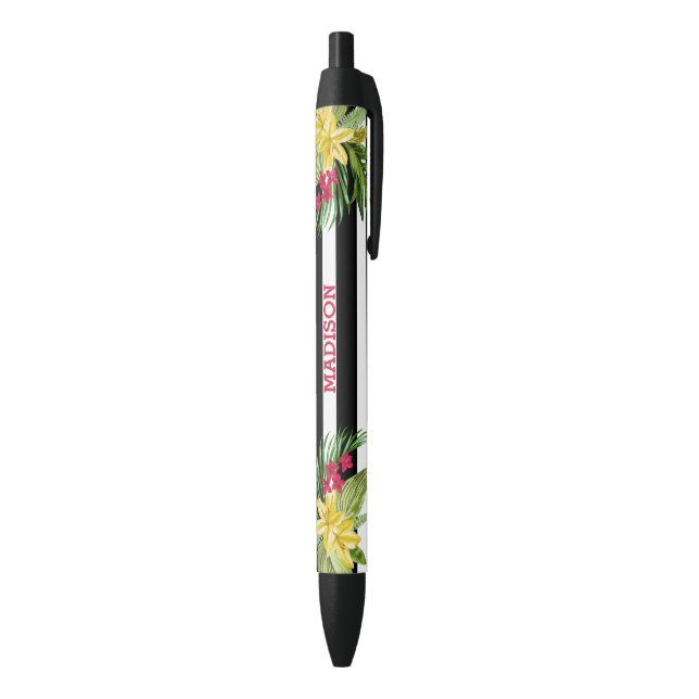 Stylo Noir Hibiscus blanc et noir (Bas (Vertical))