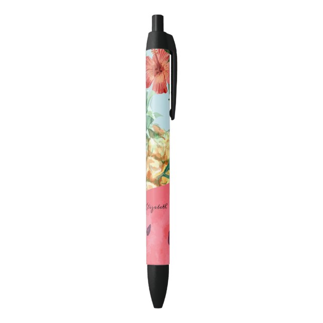 Stylo Noir Hibiscus de pastèque à ananas tropicale (Bas (Vertical))