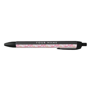 Stylo Noir Hibiscus rose, Fleurs roses, Votre nom
