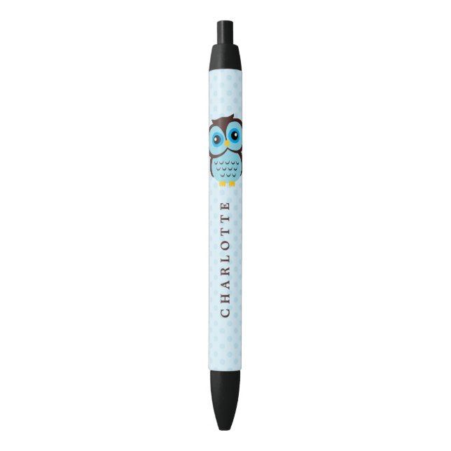 Stylo Noir Hibou lunatique bleu mignon (devant Vertical)