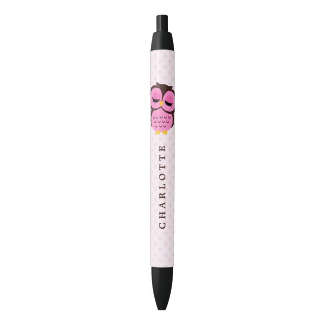 Stylo Noir Hibou lunatique rose mignon (devant Vertical)