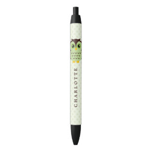 Stylo Noir Hibou lunatique vert mignon