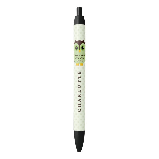 Stylo Noir Hibou lunatique vert mignon (devant Vertical)