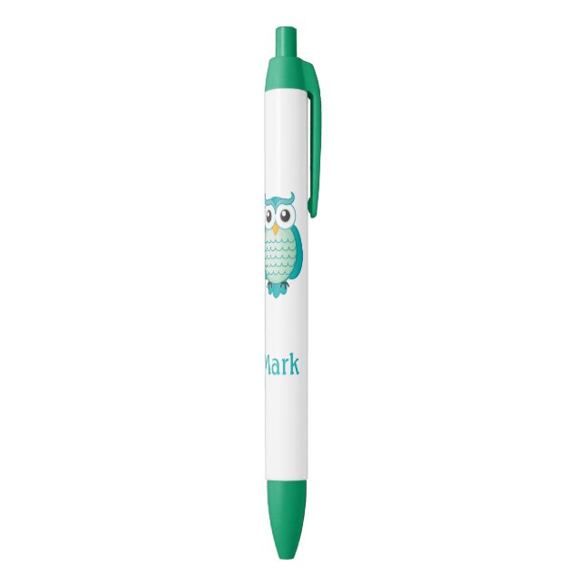 Stylo Noir Hibou mignon d'Aqua avec le nom (Bas (Vertical))