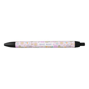 Stylo Noir Hibou Rose Pastel